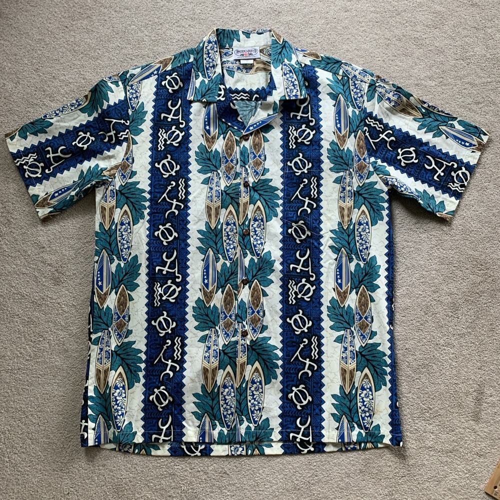 Pacific Legend Hawaiian Shirt‎ Sz L Made in USA Turtle Surfboard Cotton